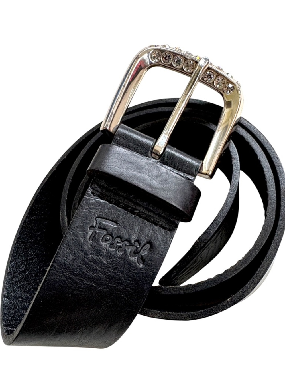 EUC Fossil Leather Jeweled Buckle Belt Black Size Small